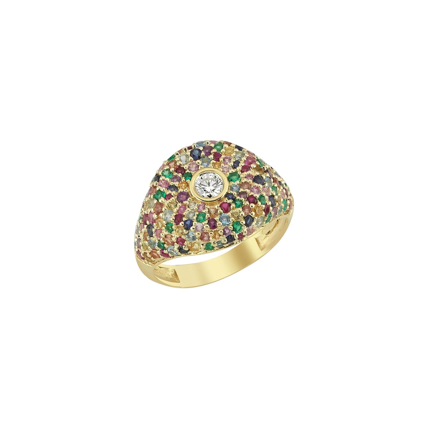 Rainbow Sapphire & Diamond Pave BonBon Ring