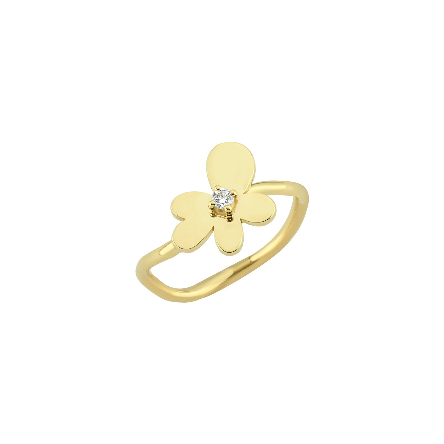Thin Rebellion Flower Ring With Solitaire Diamonds