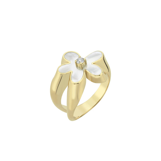 Flower Ring with Mother of Pearl and Diamond