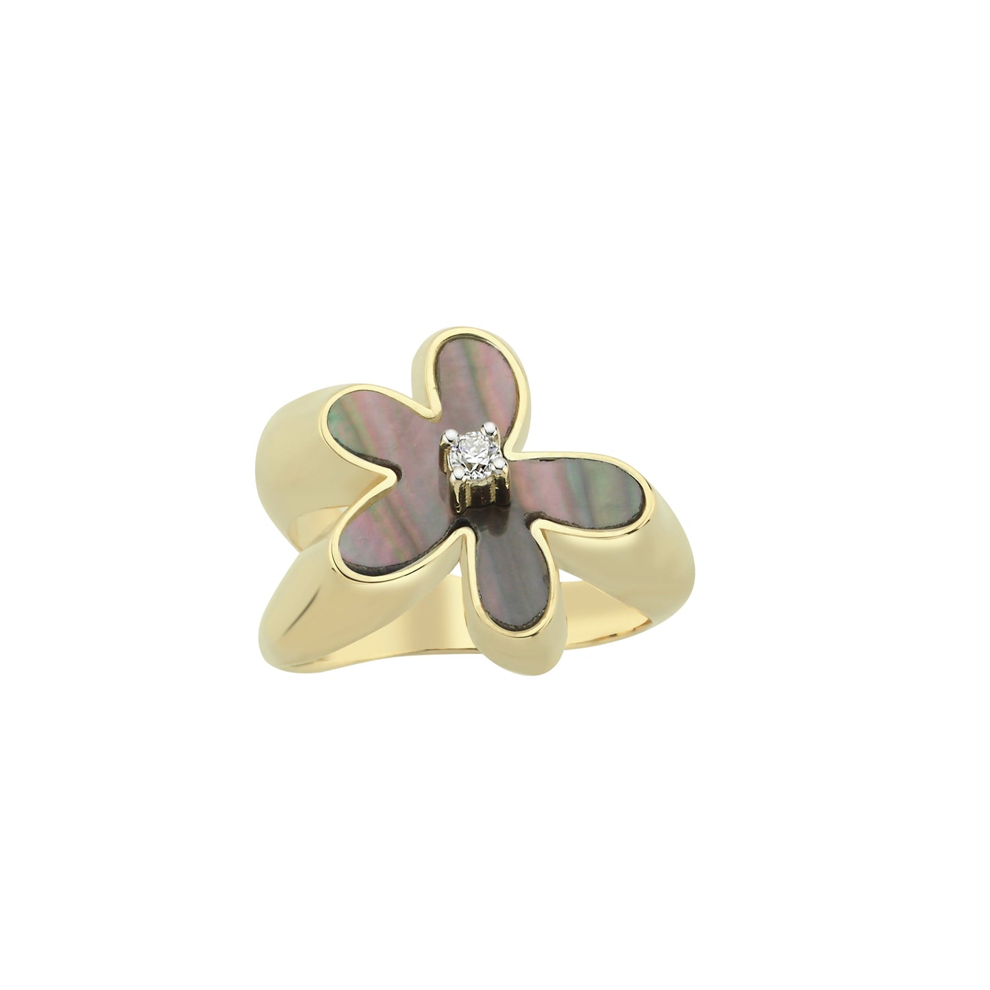 Flower Ring with Black Mother of Pearl and Diamond