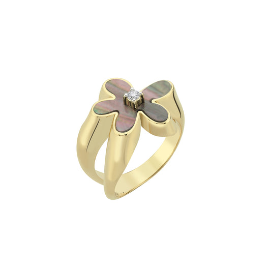 Flower Ring with Black Mother of Pearl and Diamond