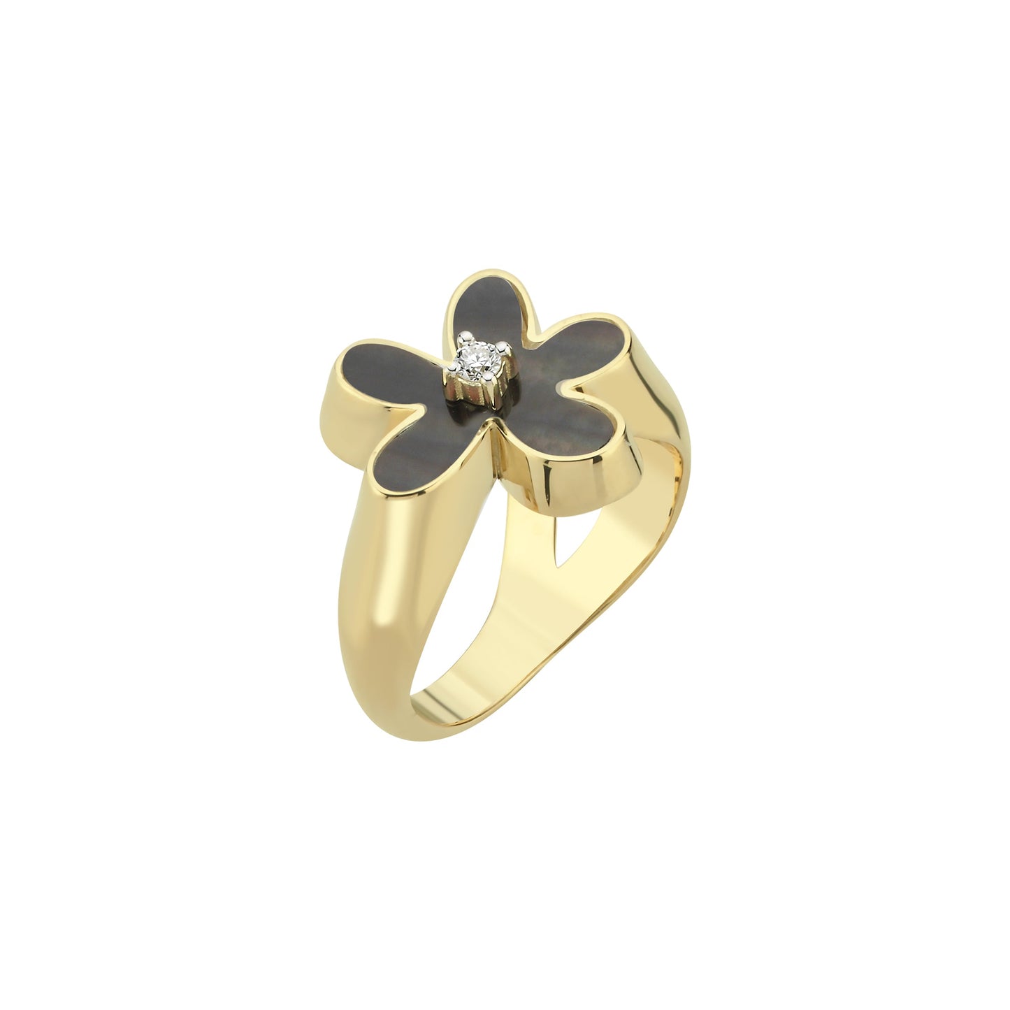 Flower Ring with Black Mother of Pearl and Diamond