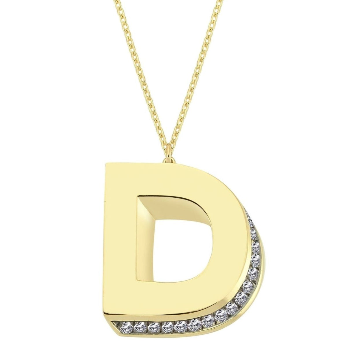 3D Letter D Necklace With Diamonds