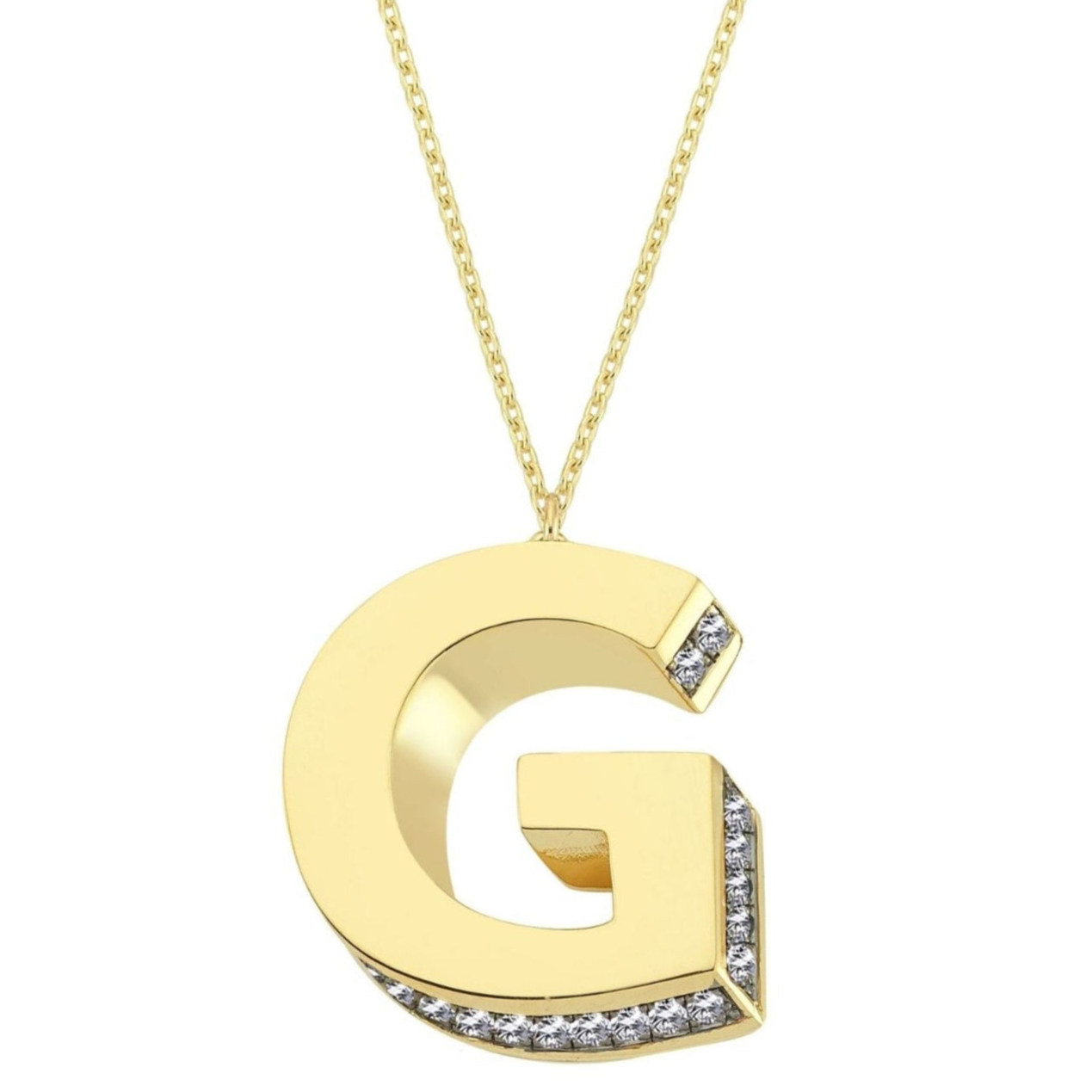 3D Letter G Necklace With Diamonds