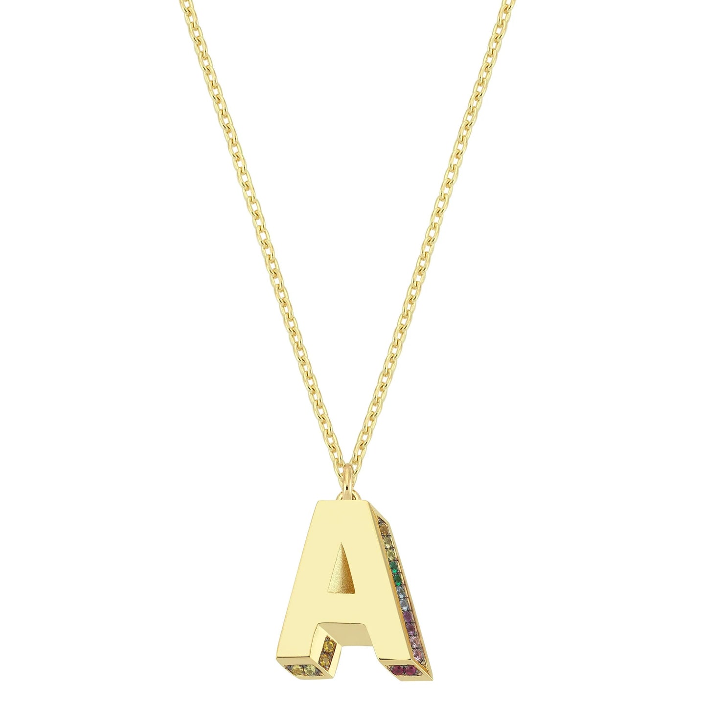 Mini 3D A Letter Necklace With Rainbow Sapphires