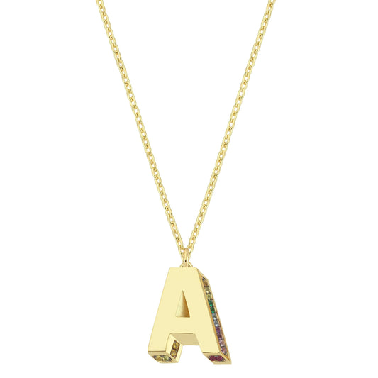 Mini 3D A Letter Necklace With Rainbow Sapphires