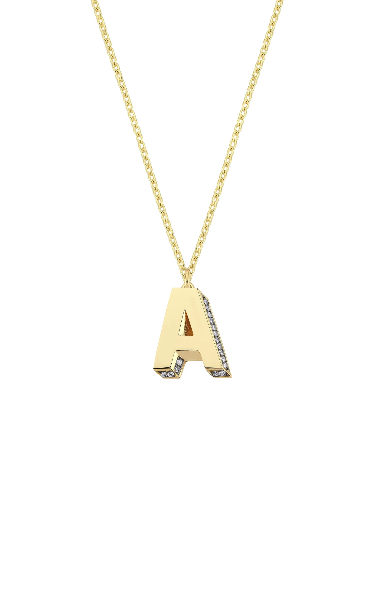 Mini 3D A Letter Necklace With Diamonds