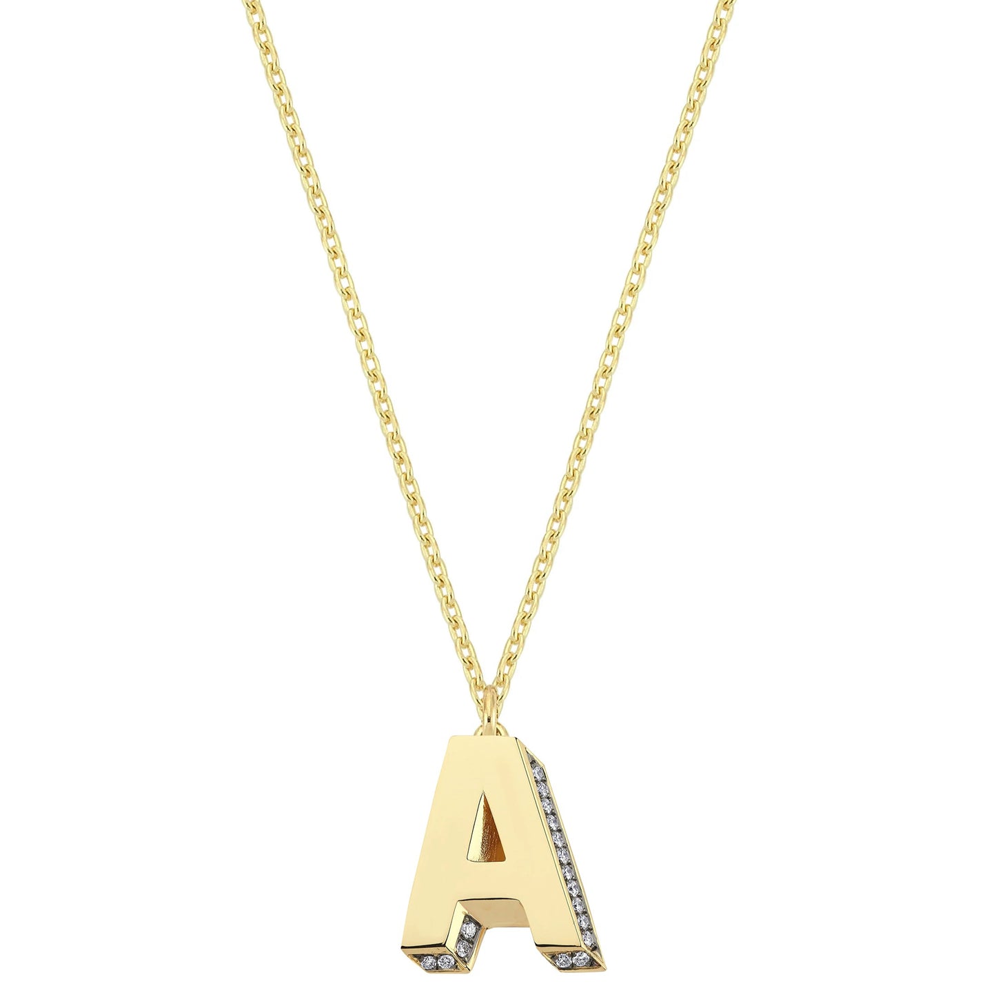 Mini 3D A Letter Necklace With Diamonds