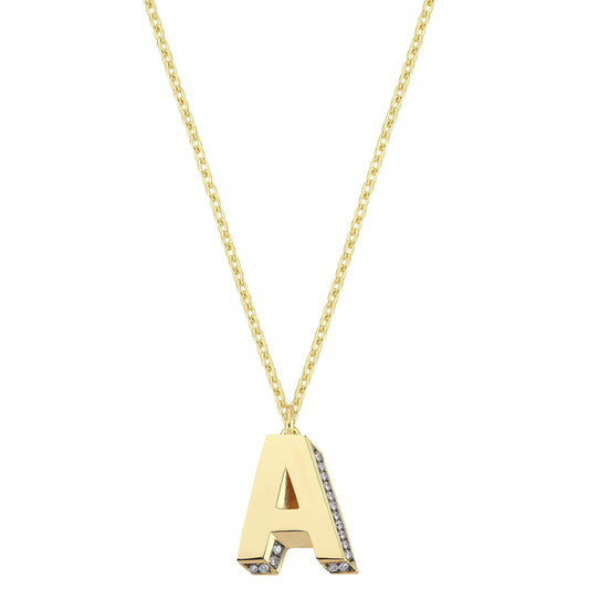 Mini 3D A Letter Necklace With Diamonds
