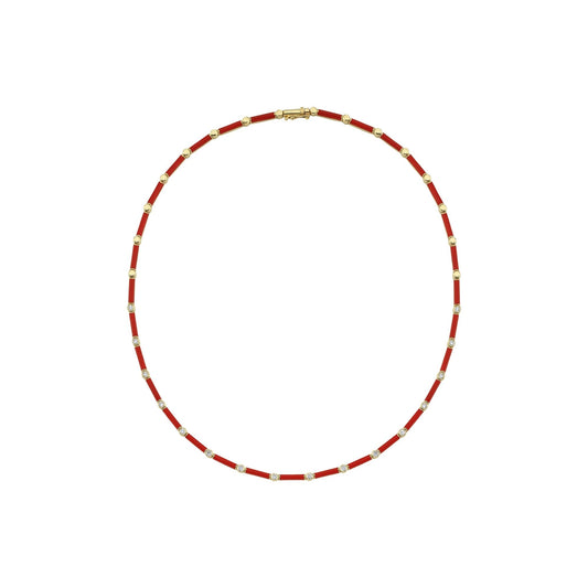 Red Enamel and Diamond Necklace