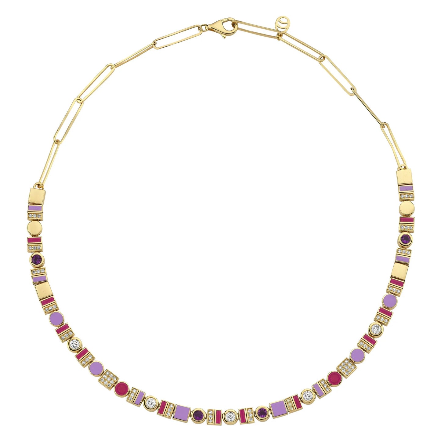 Diamond And Amethyst Necklace With Lilac And Purple Enamel