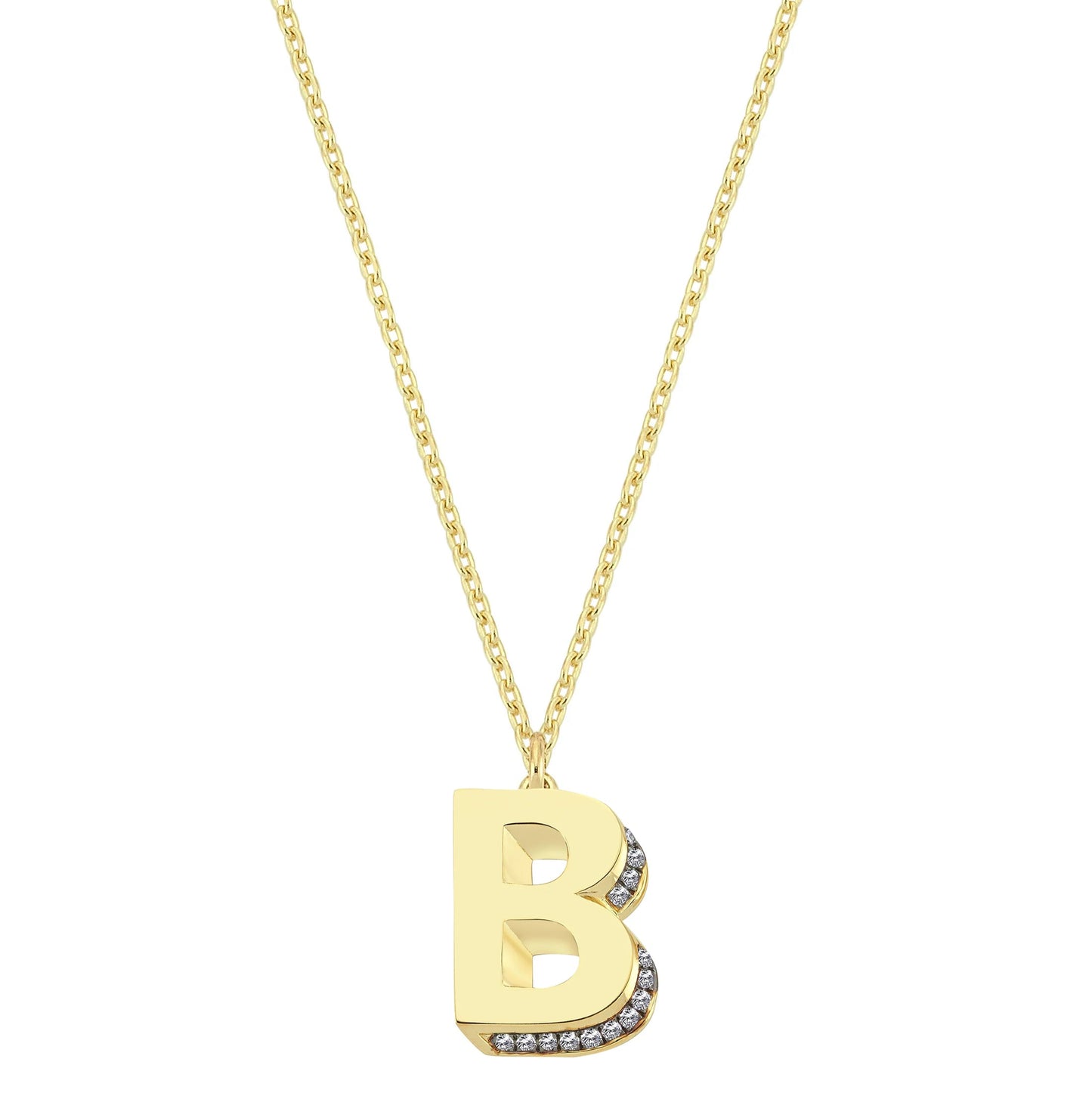 Mini 3D B Letter Necklace With Diamonds