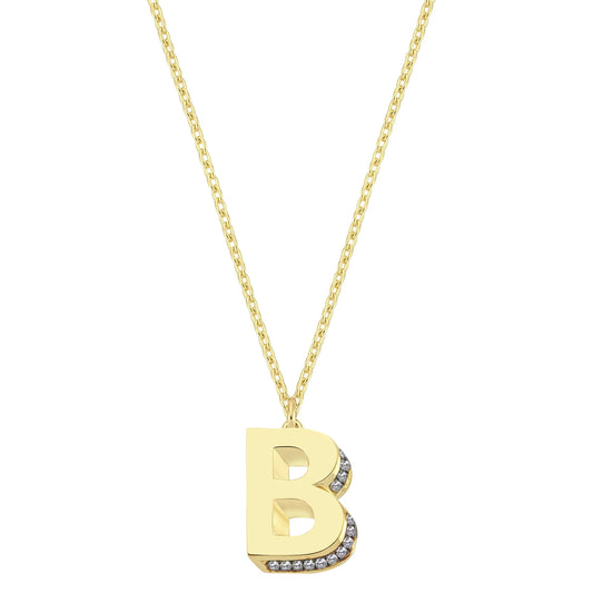 Mini 3D B Letter Necklace With Diamonds