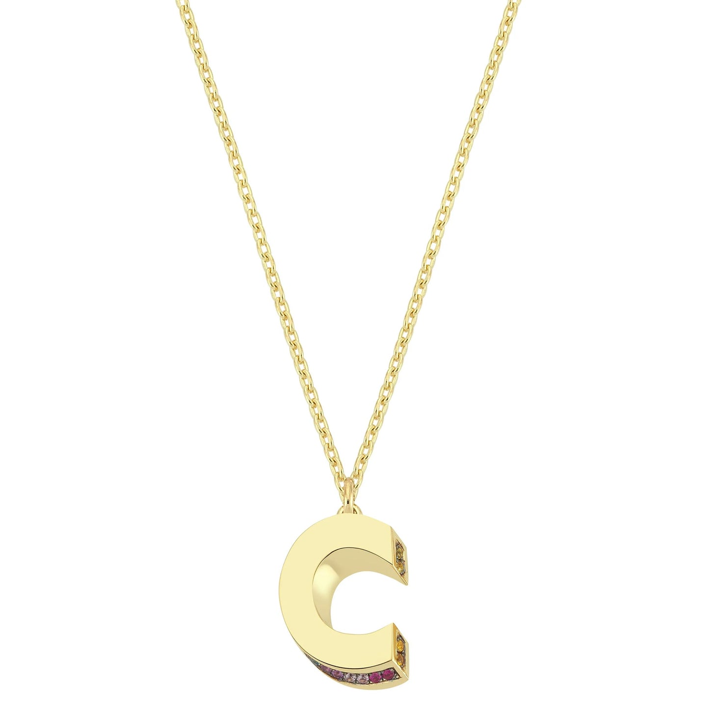 Mini 3D C Letter Necklace With Rainbow Sapphires