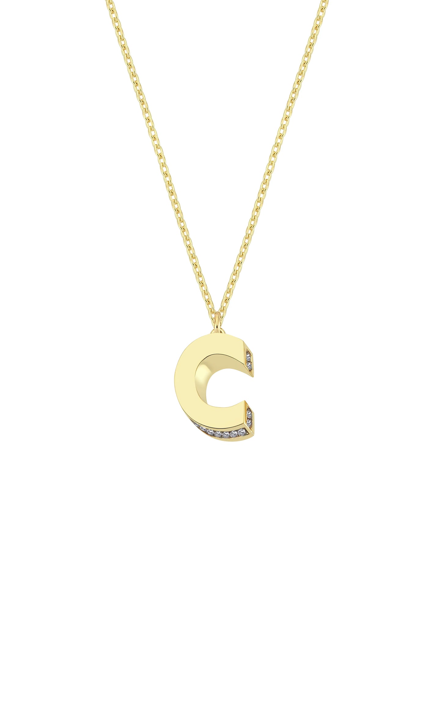Mini 3D C Letter Necklace With Diamonds