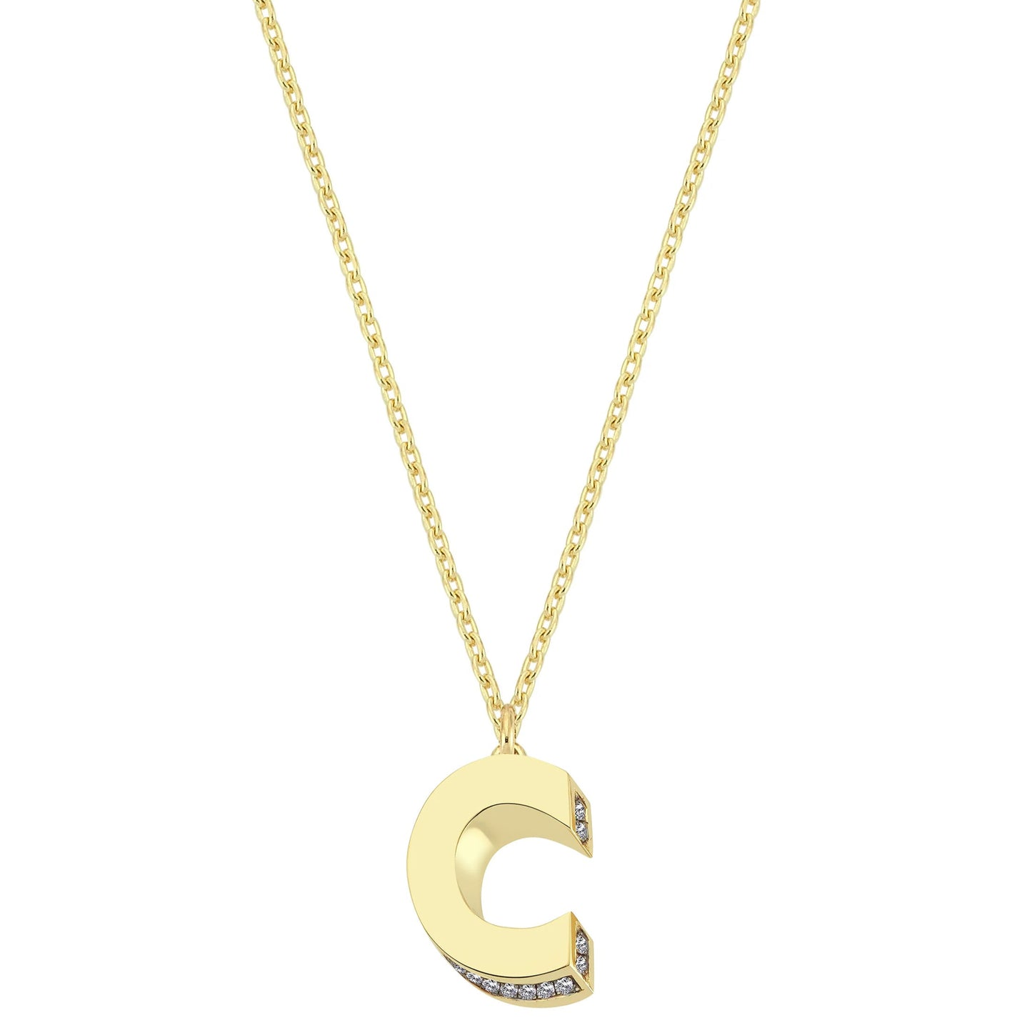 Mini 3D C Letter Necklace With Diamonds
