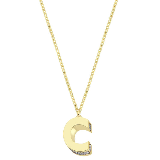 Mini 3D C Letter Necklace With Diamonds
