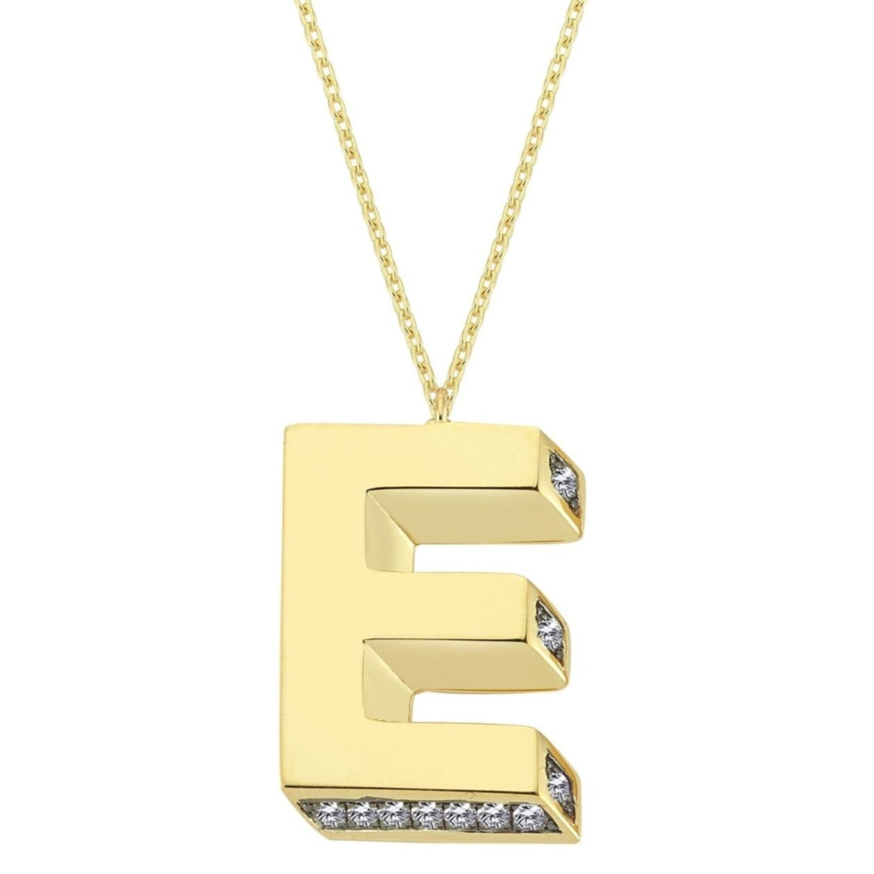 3D Letter E Necklace With Diamonds