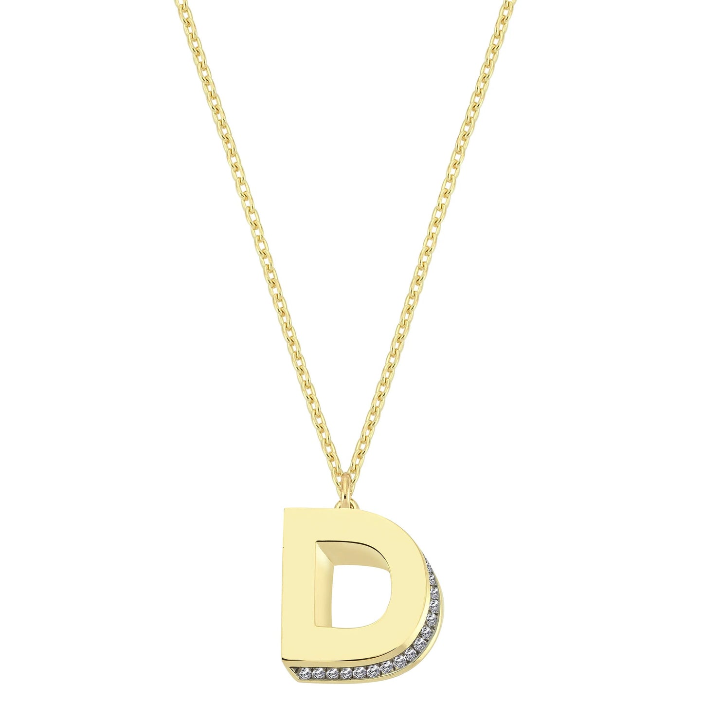 Mini 3D D Letter Necklace With Diamonds