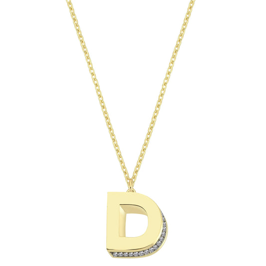 Mini 3D D Letter Necklace With Diamonds