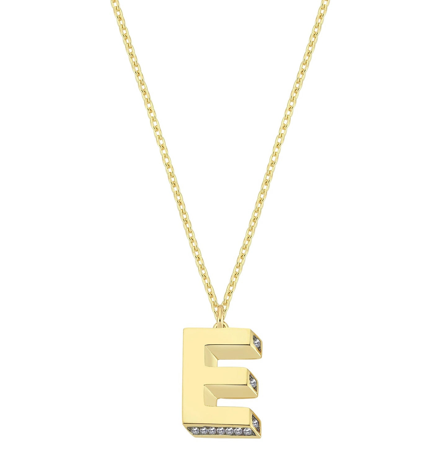 Mini 3D E Letter Necklace With Diamonds