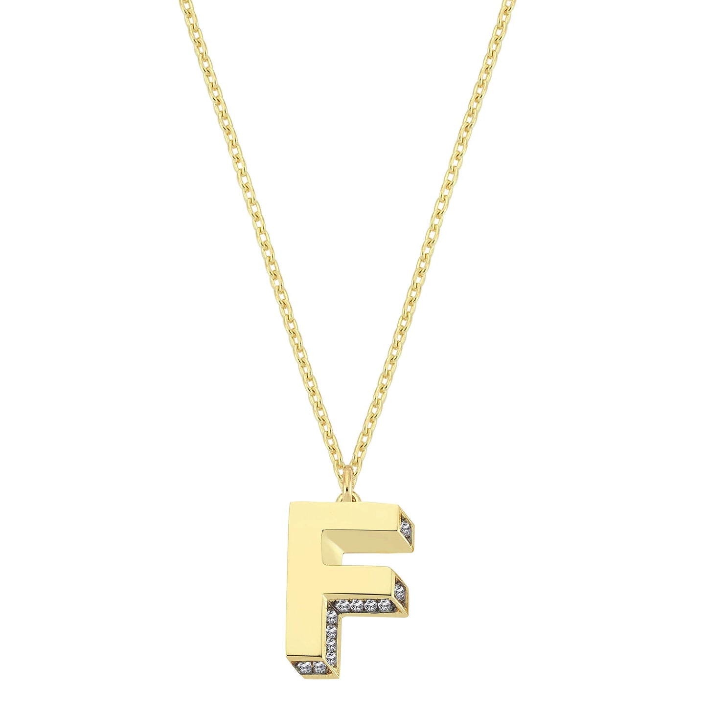 Mini 3D F Letter Necklace With Diamonds