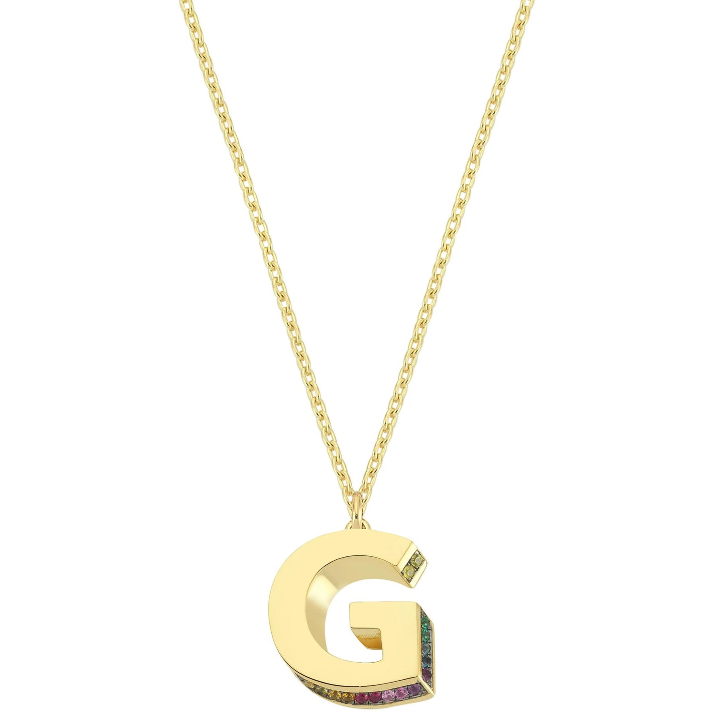 Mini 3D G Letter Necklace With Rainbow Sapphires