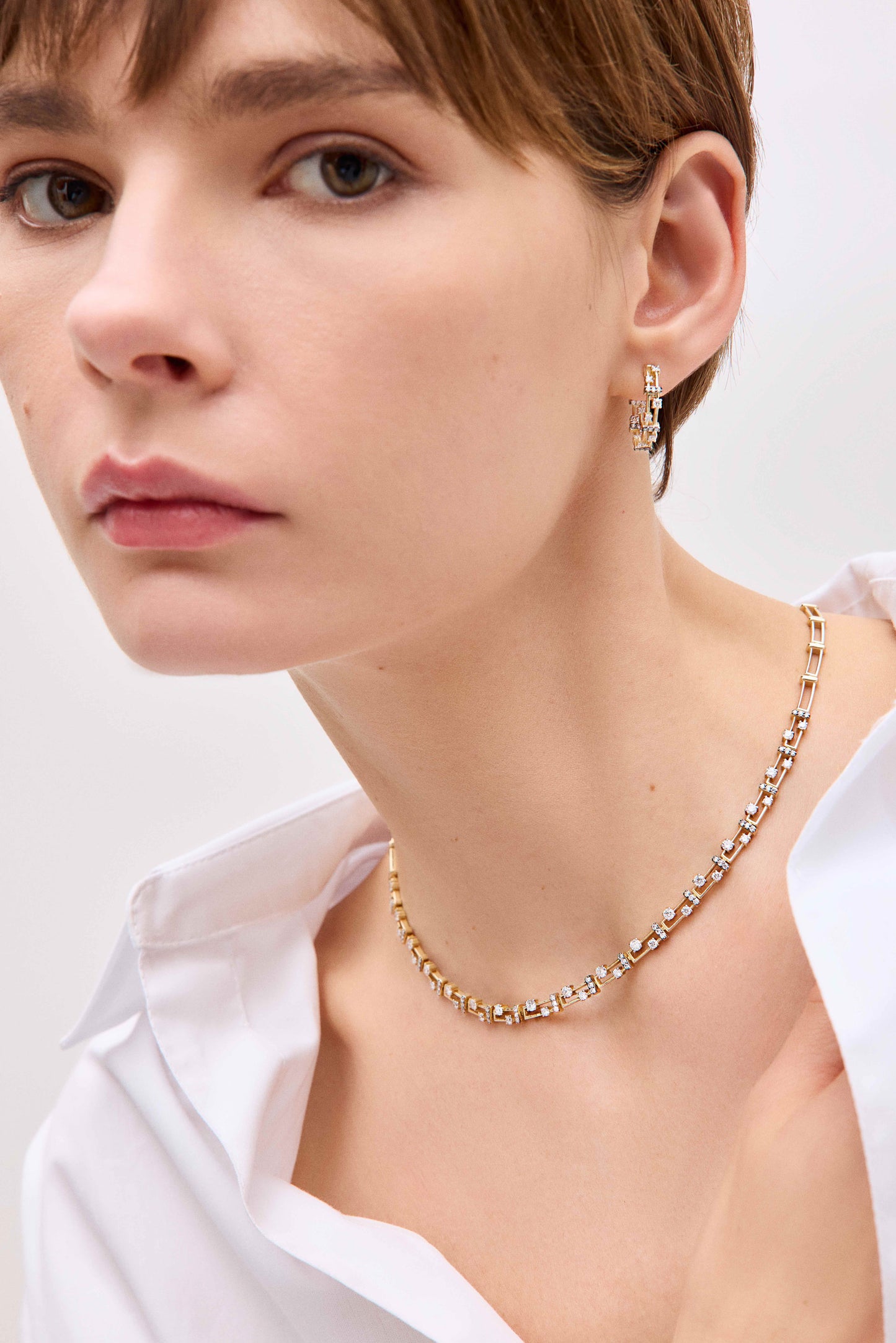 Geometric Hoop With Diamonds