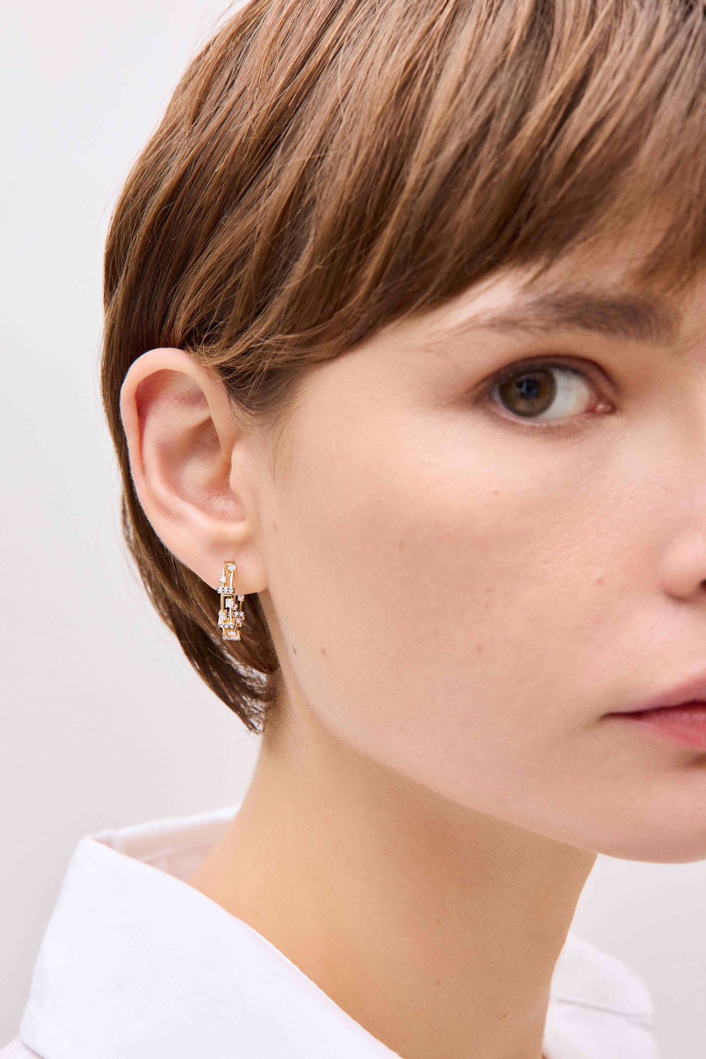 Geometric Hoop With Diamonds