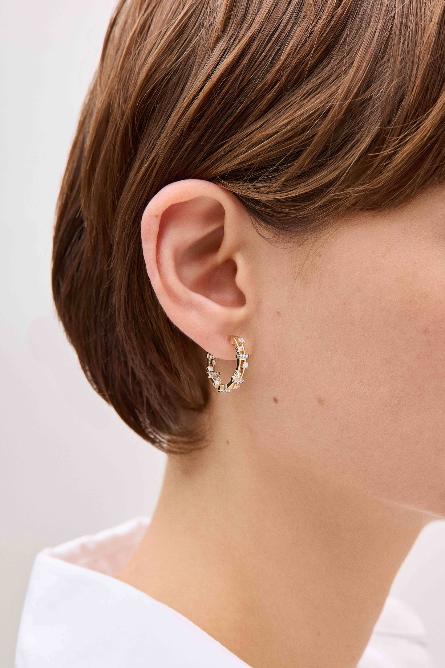 Geometric Hoop With Diamonds