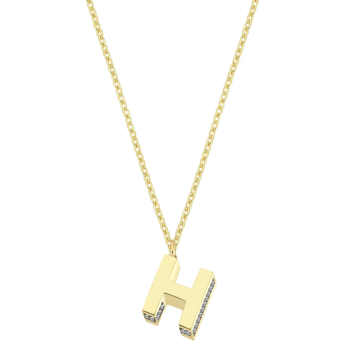Mini 3D H Letter Necklace With Diamonds