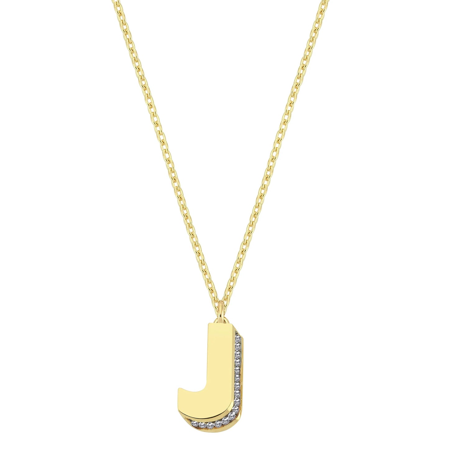 Mini 3D J Letter Necklace With Diamonds