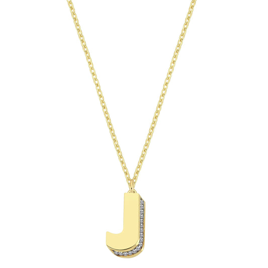 Mini 3D J Letter Necklace With Diamonds