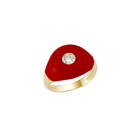 Red Enamel BonBon Ring With Quartz Stone