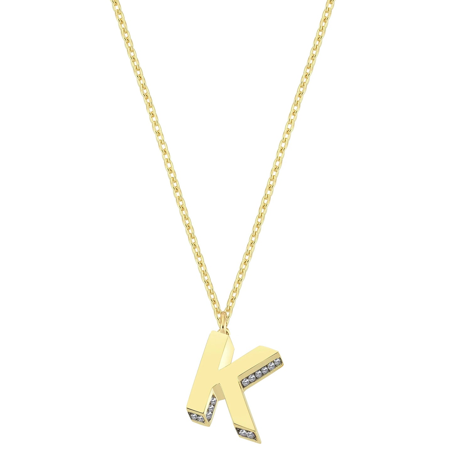 Mini 3D K Letter Necklace With Diamonds