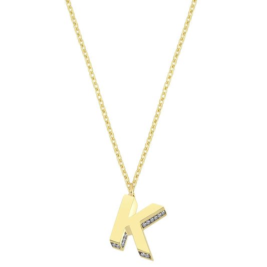 Mini 3D K Letter Necklace With Diamonds