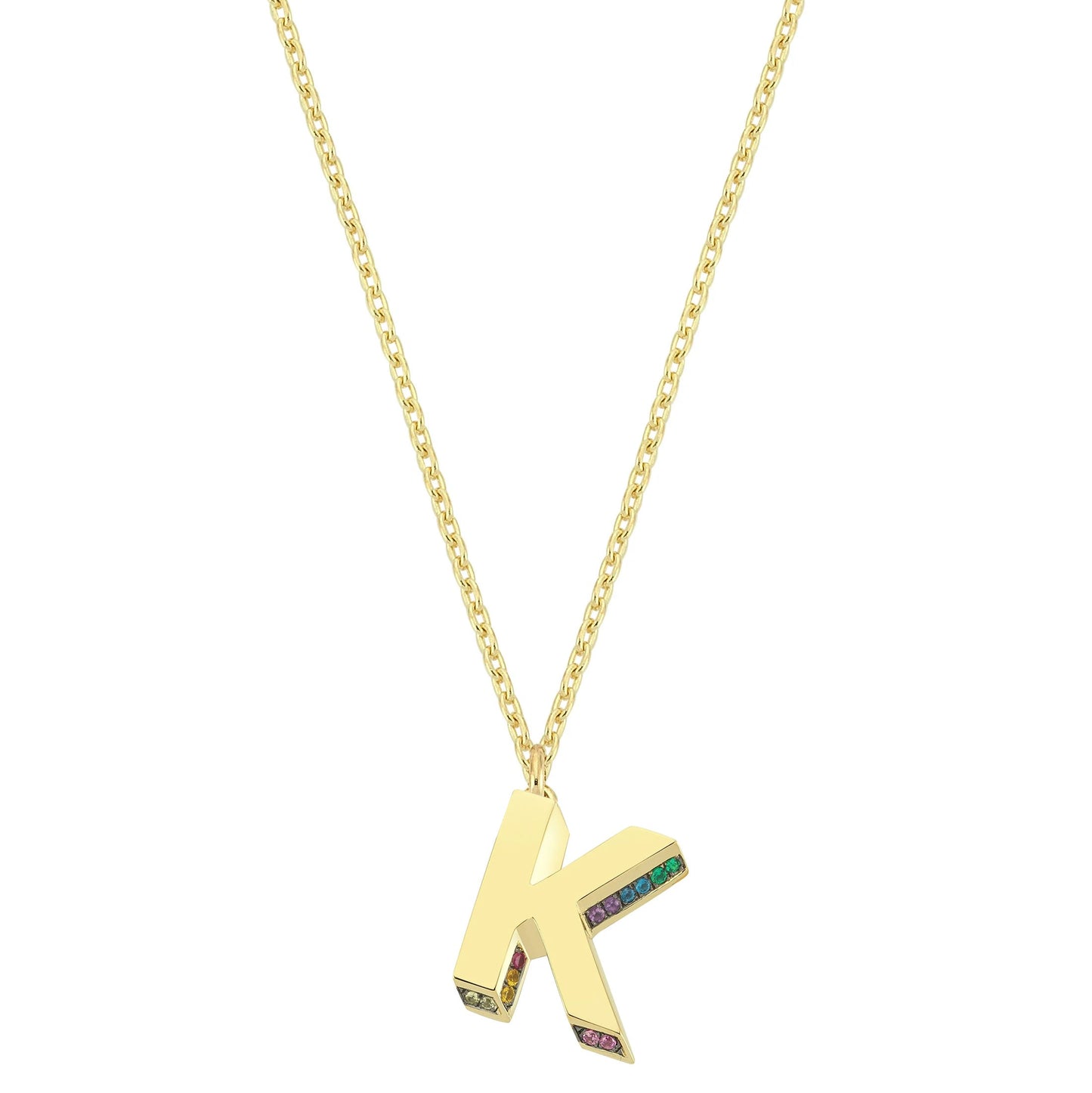 Mini 3D K Letter Necklace With Rainbow Sapphires