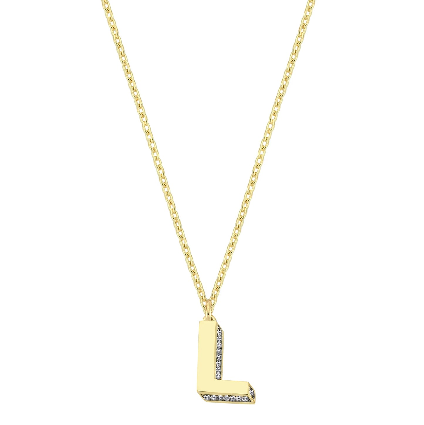 Mini 3D L Letter Necklace With Diamonds