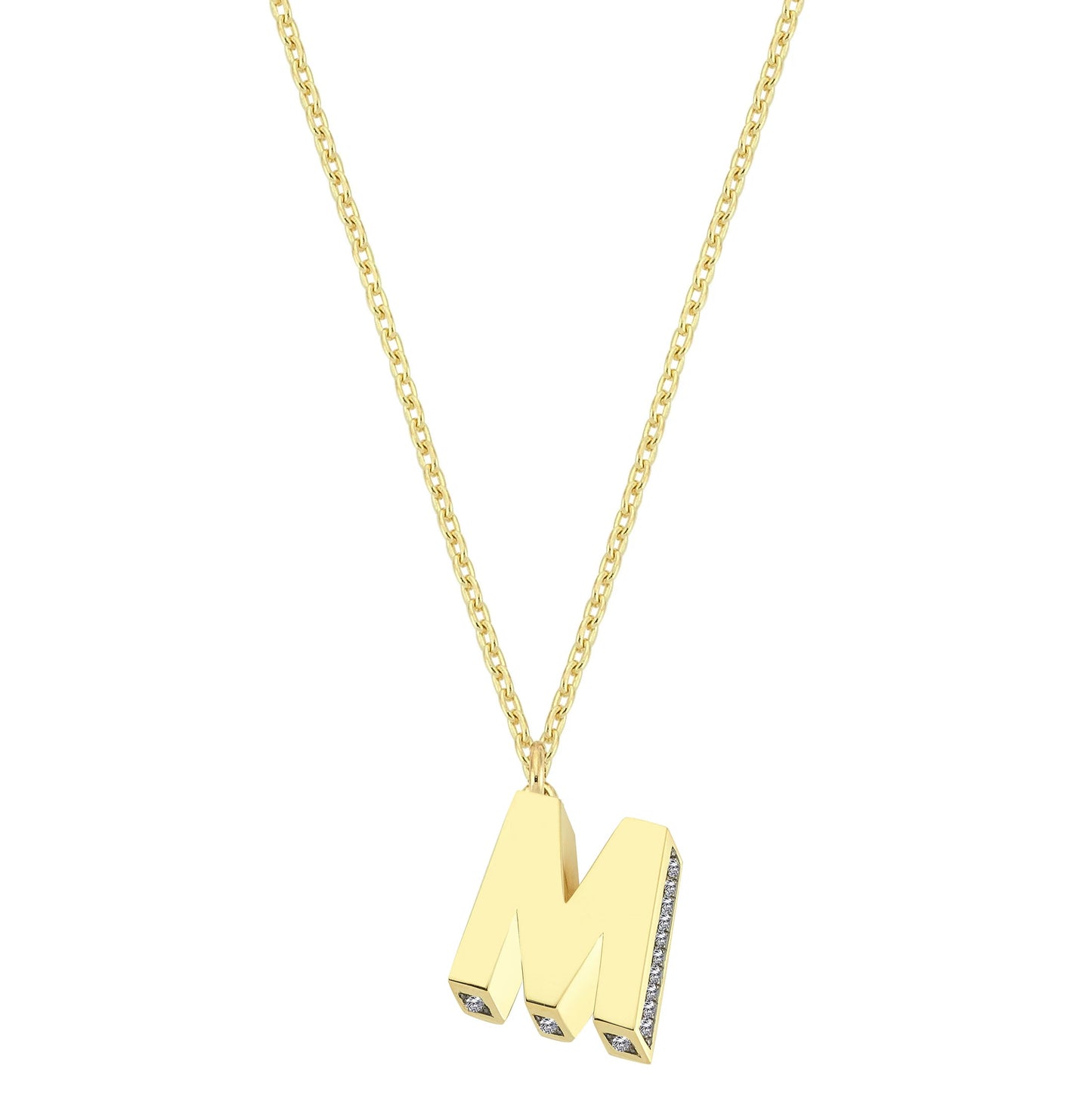 Mini 3D M Letter Necklace With Diamonds