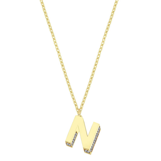 Mini 3D N Letter Necklace With Diamonds