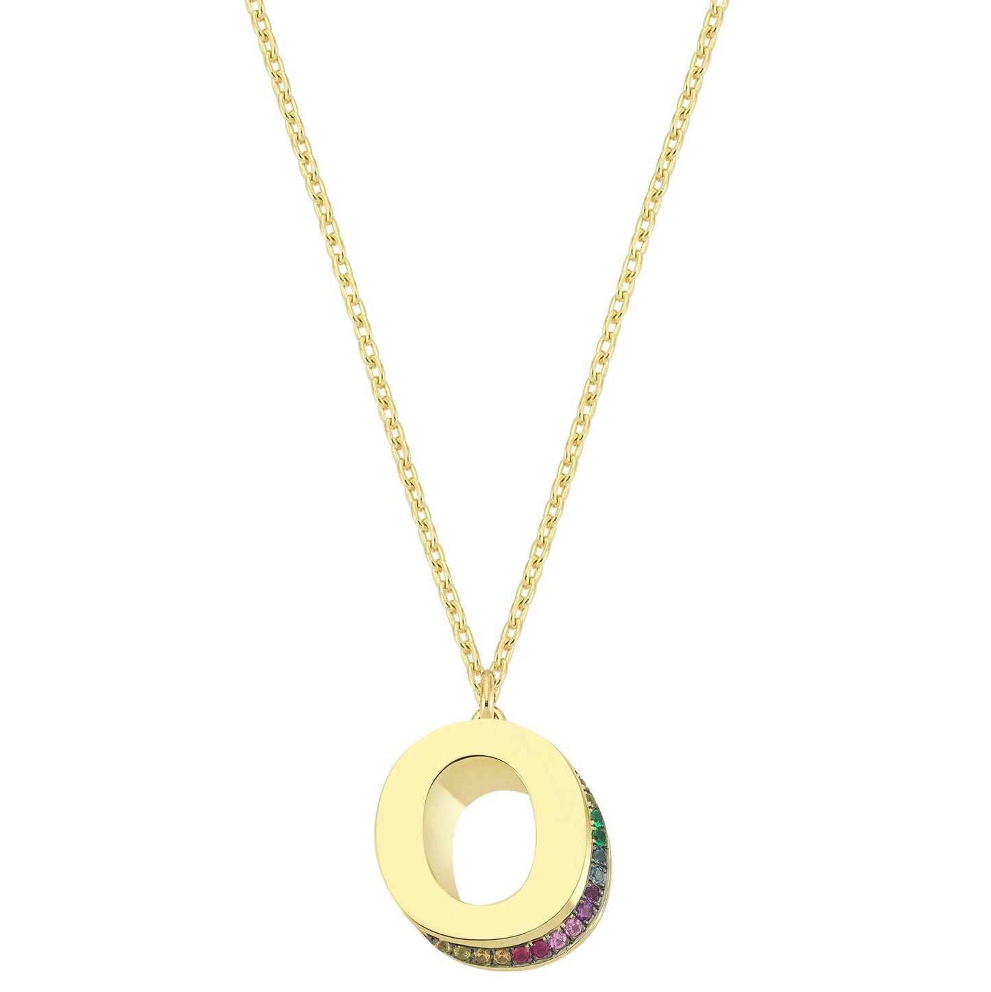 Mini 3D O Letter Necklace With Rainbow Sapphires