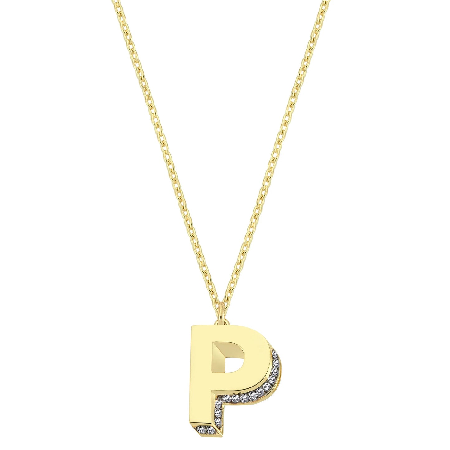 Mini 3D P Letter Necklace With Diamonds