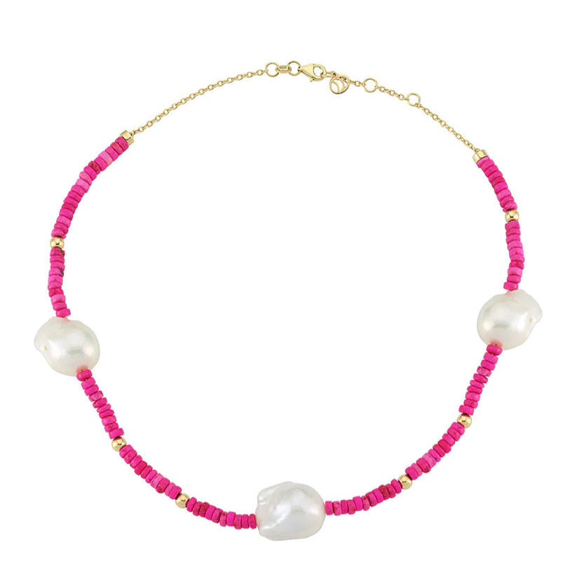 Pink Beaded Necklace with Baroque Pearls