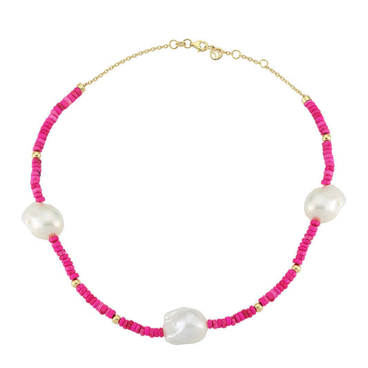 Pink Beaded Necklace with Baroque Pearls
