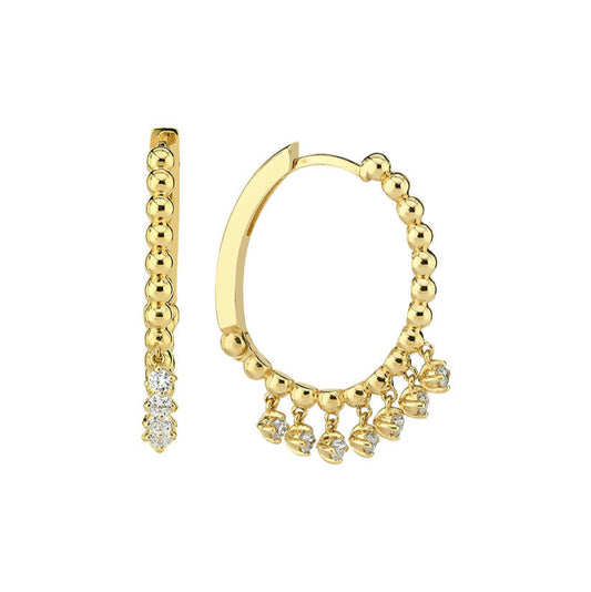 Hoop Earrings With Dangling Diamonds (Pair)