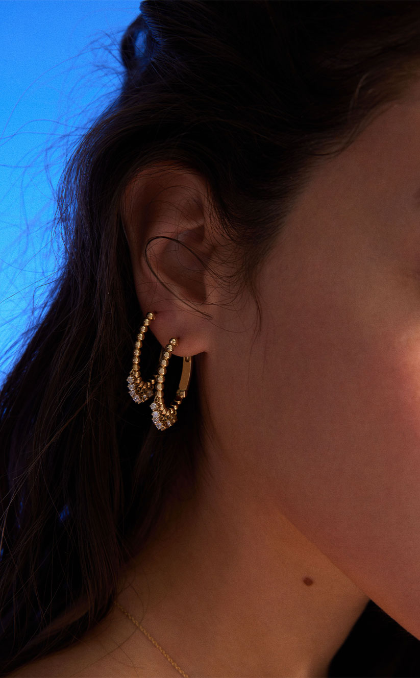 Hoop Earrings With Dangling Diamonds (Pair)