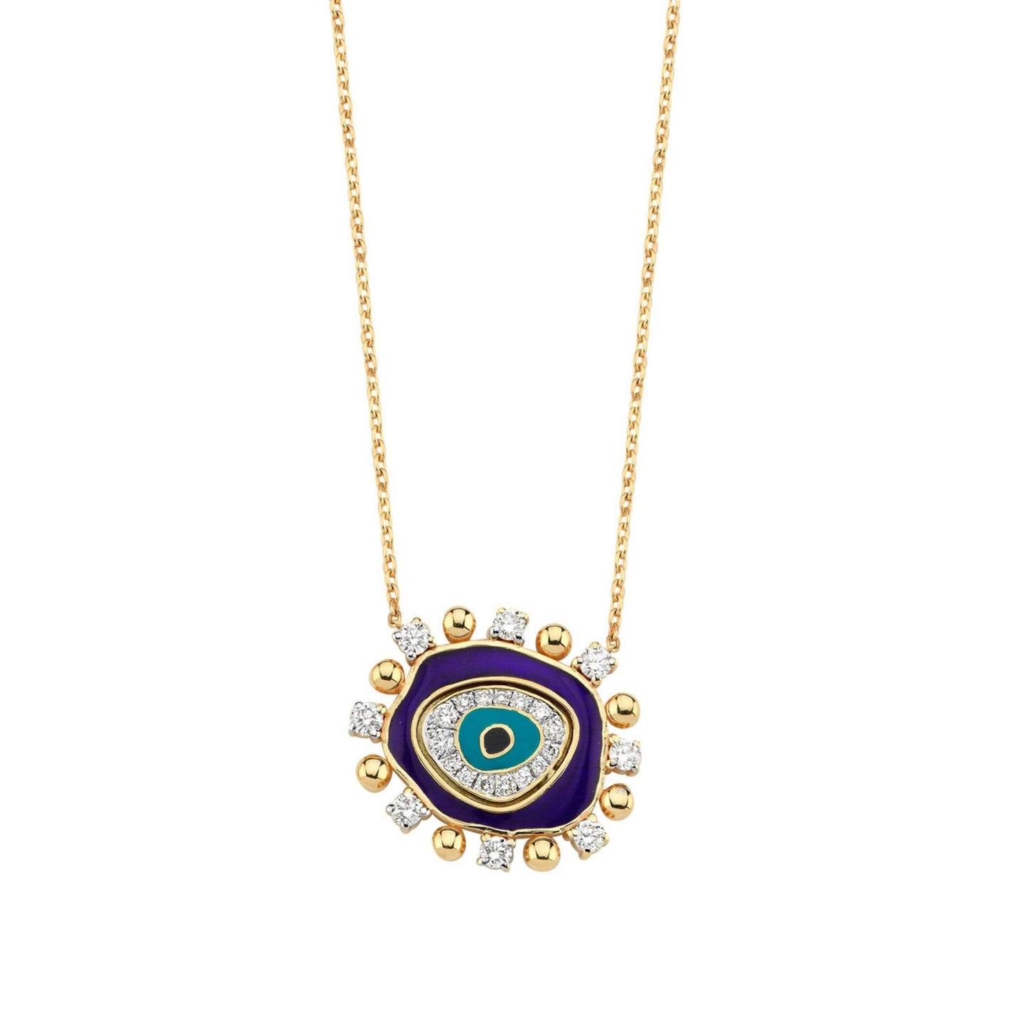 Evil Eye Necklace in Gold, Diamonds & Navy Enamel