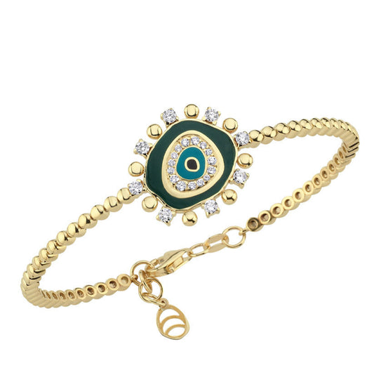 Evil Eye Bracelet in Gold, Diamonds & Green Enamel