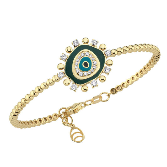 Evil Eye Bracelet in Gold, Diamonds & Green Enamel
