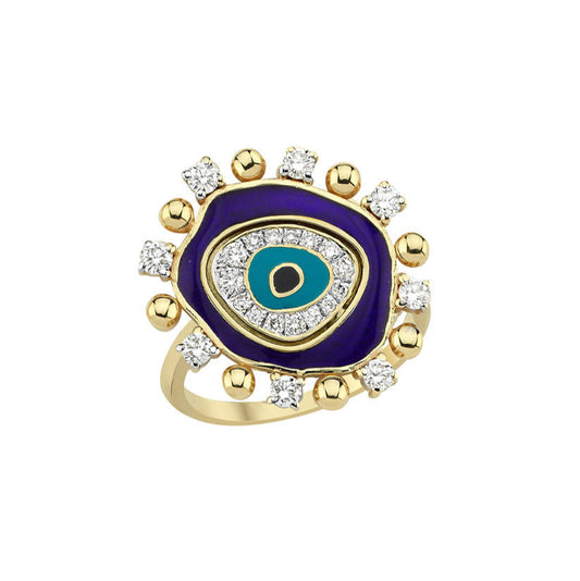 Evil Eye Ring in Gold, Diamonds & Navy Enamel